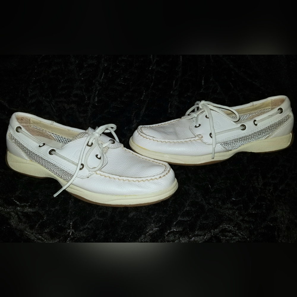 Women's Sperry Top-Sider White Leather Mesh Lace Up Boat Shoes 8